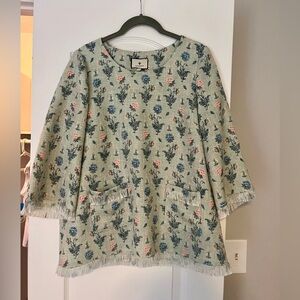 Tuckernuck Textured Floral Blouse with Fringe